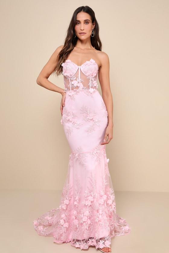 Shop Lulus Radiant Expectations Pink Embroidered Floral Bustier Maxi Dress