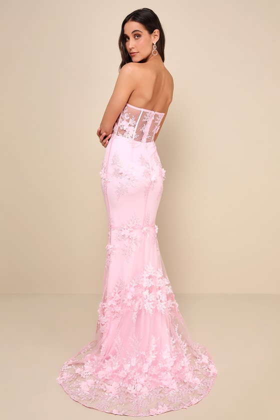 Shop Lulus Radiant Expectations Pink Embroidered Floral Bustier Maxi Dress