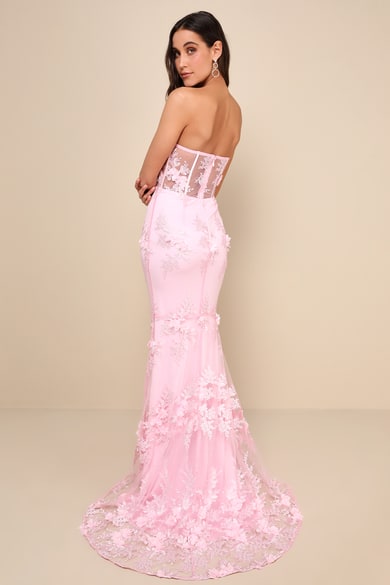 strapless open back dress A-Line Sweetheart Off-Shoulder Sleeveless Pleated Tiered Sparkly Long Formal Prom Dress with High Slit Blue Jay / Custom Size main image 0