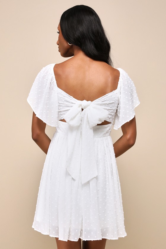 White Mini Skater Dress - Clip Dot Dress - Tie-Back Mini Dress - Lulus