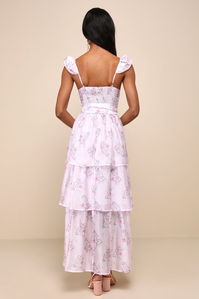 Sweetest Emotion Lilac Floral Ruffled Tiered Bustier Midi Dress