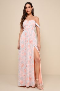 Exceptional Sweetness Peach Floral Off-the-Shoulder Maxi Dress