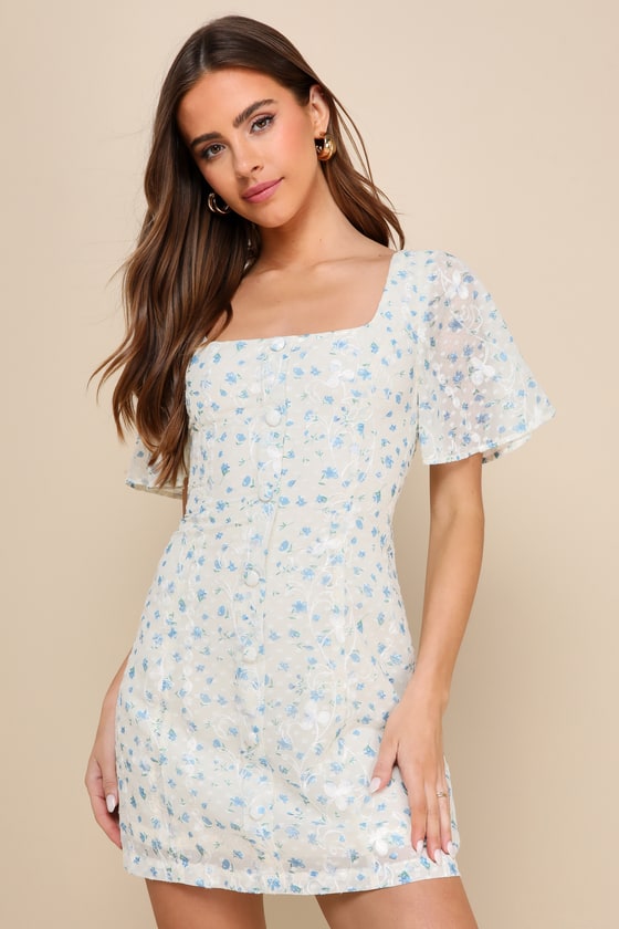 men embroidered mini dress ivory Windsor Felicia Floral Beaded Mini Dress in Ivory-2 | Size: XXS main image 1