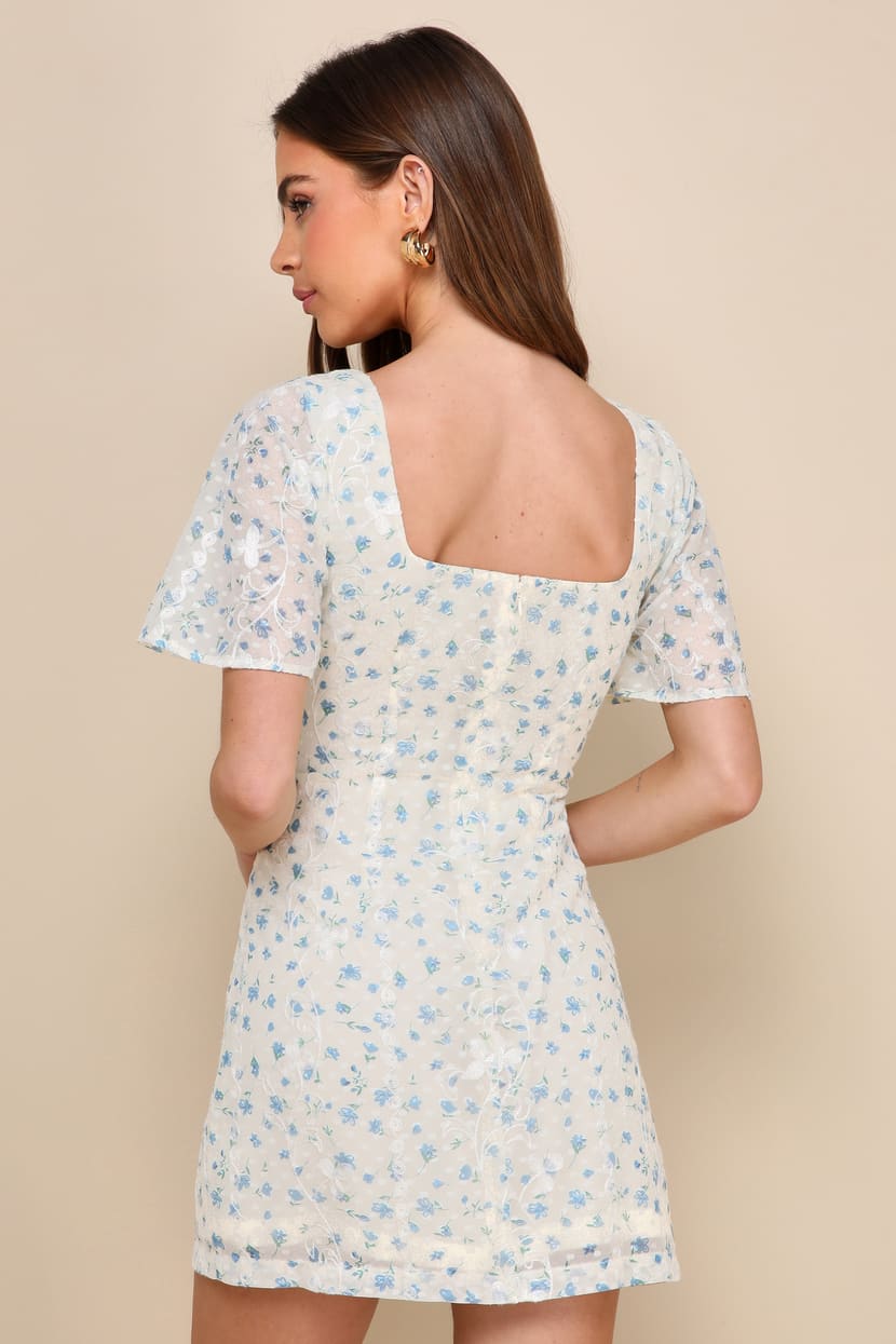 Adorably Perfect Ivory Floral Embroidered Mini Dress