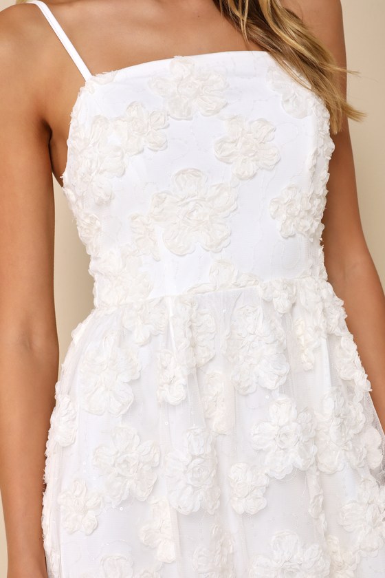 LULUS DELIGHTFUL CHARISMA WHITE EMBROIDERED SEQUIN MESH MIDI DRESS 