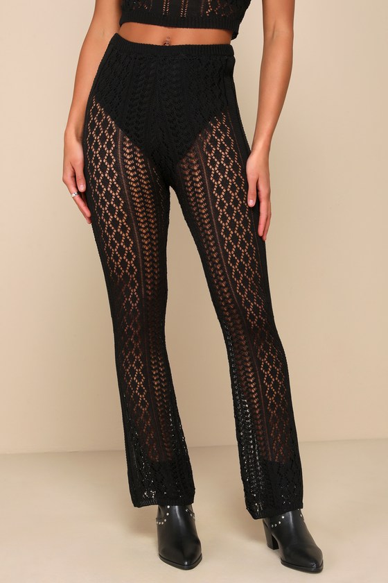 Shop Lulus Kisses From Cabo Black Sheer Crochet Two-piece Jumpsuit
