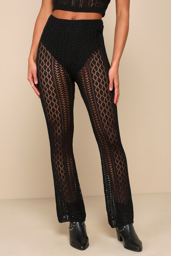 Lulus Kisses From Cabo Black Sheer Crochet Two-piece Jumpsuit In Black