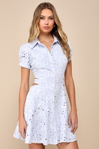 Perfectly Angelic Light Blue Embroidered Floral Mini Dress