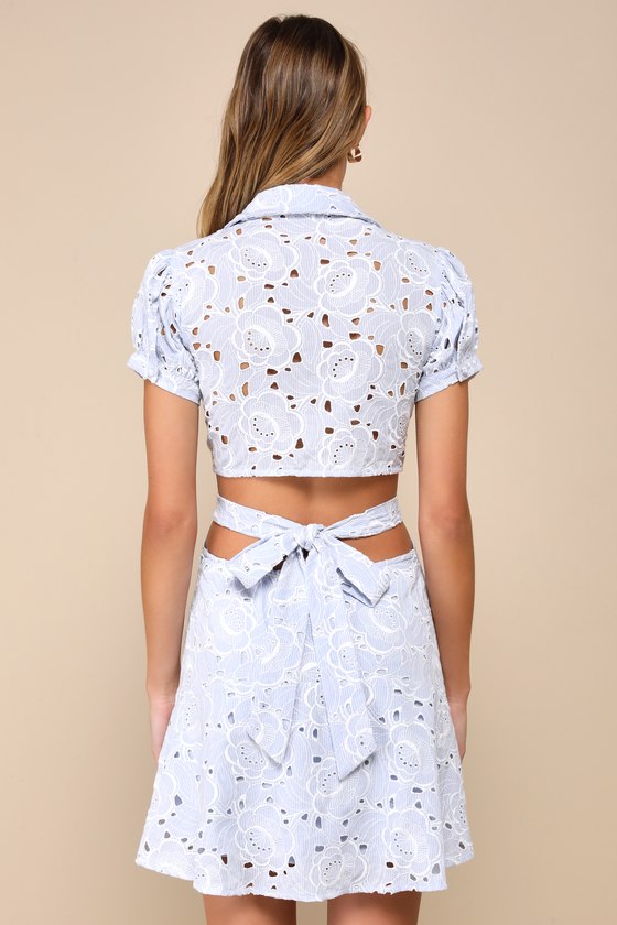 Perfectly Angelic Light Blue Embroidered Floral Mini Dress 4
