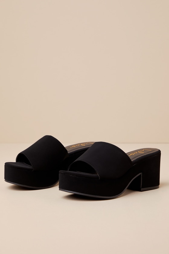 Shop Lulus Belamie Black Suede Platform Slide Sandals