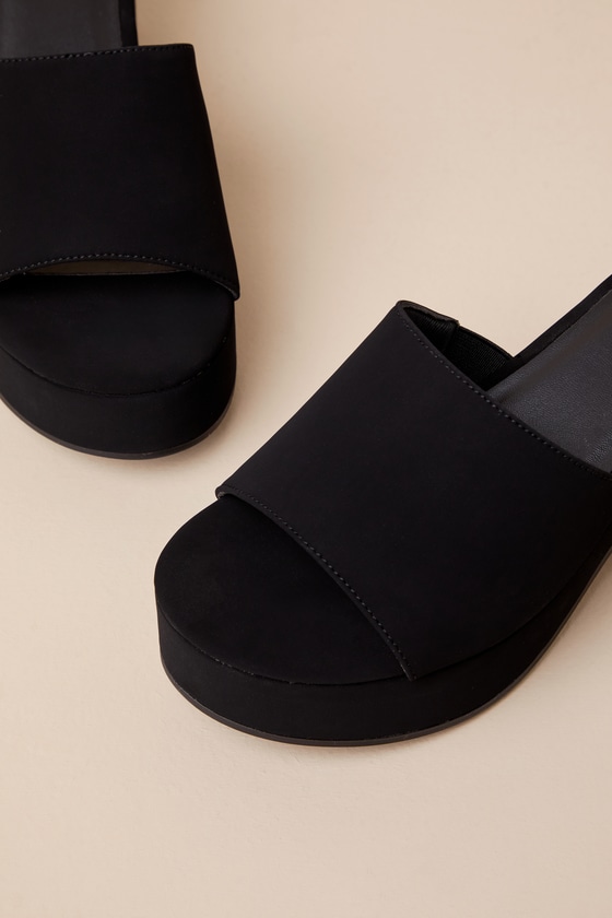 Shop Lulus Belamie Black Suede Platform Slide Sandals