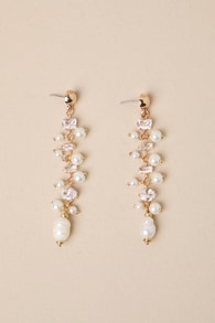 Decadent Approach Gold Pearl Rhinestone Drop Earrings 3