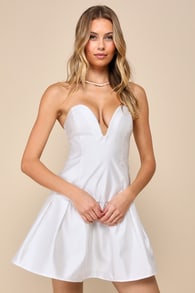 Best Charm White Taffeta Strapless Mini Dress