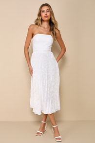 Perfectly Stunning Ivory Jacquard Strapless Midi Dress 1