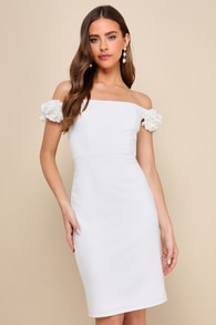 Pretty Presence White Off-the-Shoulder Floral Strap Mini Dress