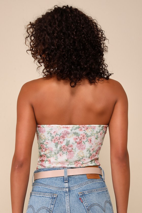 Flirtatious Flowers Cream Floral Lace Strapless Bustier Bodysuit 3