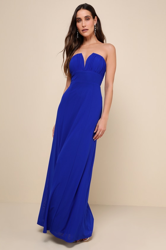 Momentous Charm Royal Blue Mesh Strapless Maxi Dress 2