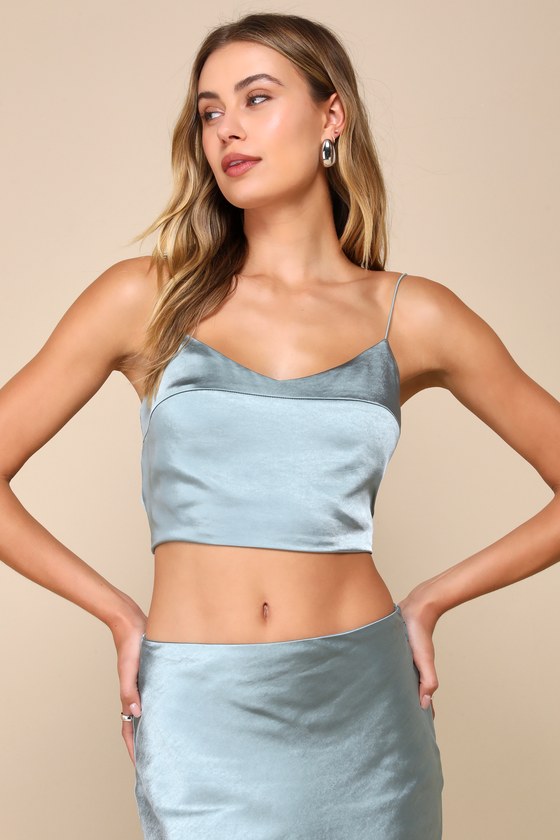 Confidently Sleek Dusty Sage Satin Slip Two-Piece Midi Dress 2
