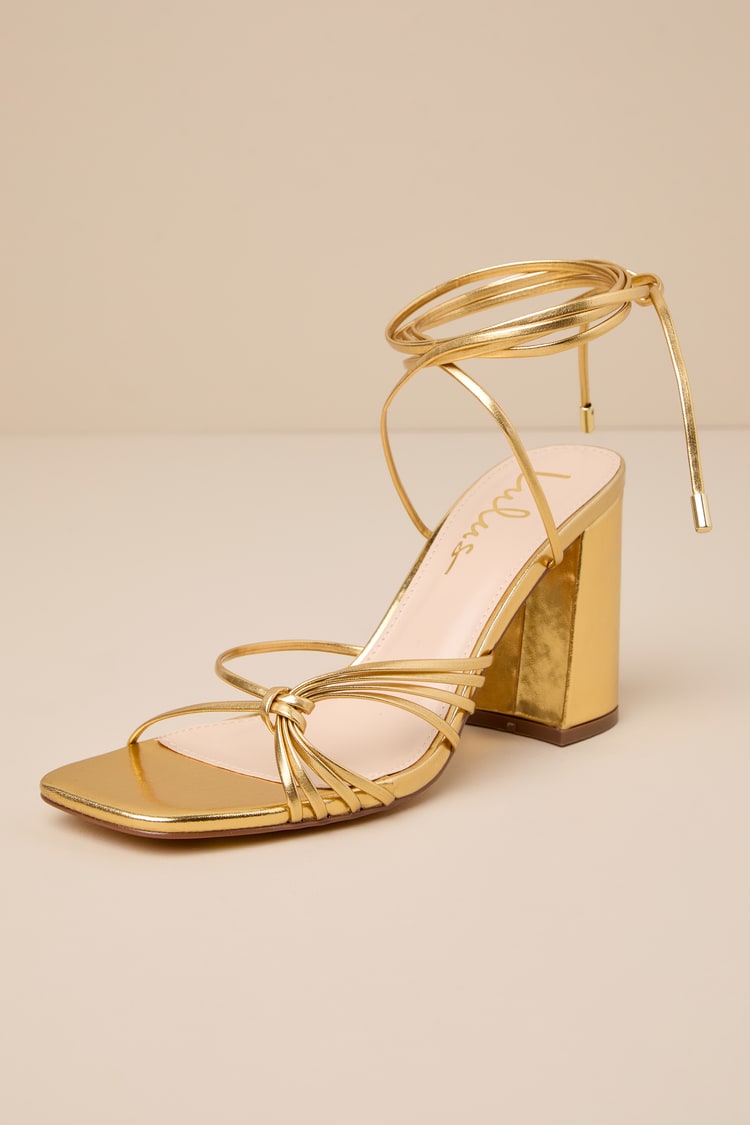 Nouvel Gold Strappy Lace-Up High Heel Sandals Nouvel Gold Strappy Lace-Up High Heel Sandals