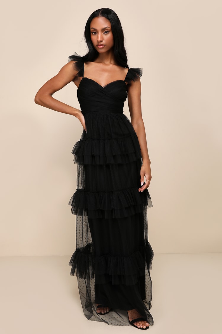 Swiss Dot Mesh Tiered Dress