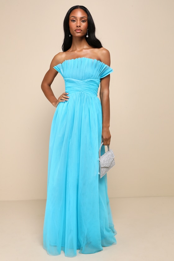 Teal Blue Tulle Dress - Strapless Tulle Dress - Tulle Prom Dress - Lulus