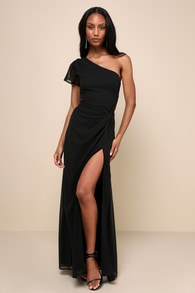 Loving Twist Black One-Shoulder Twist-Front Maxi Dress