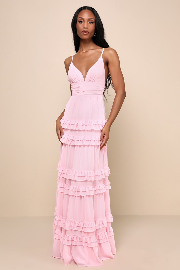 Light Pink Maxi Dress - Ruffle Tiered Maxi Dress - Pink Gown - Lulus