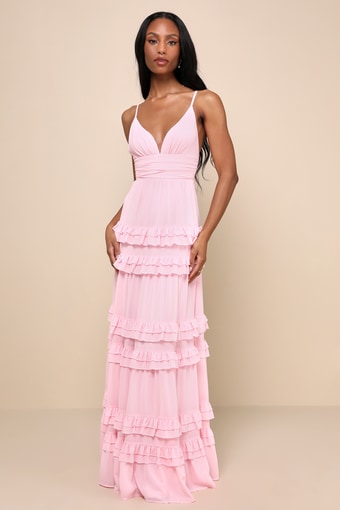 Lavish Perfection Light Pink Ruffled Tiered Maxi Dress 1
