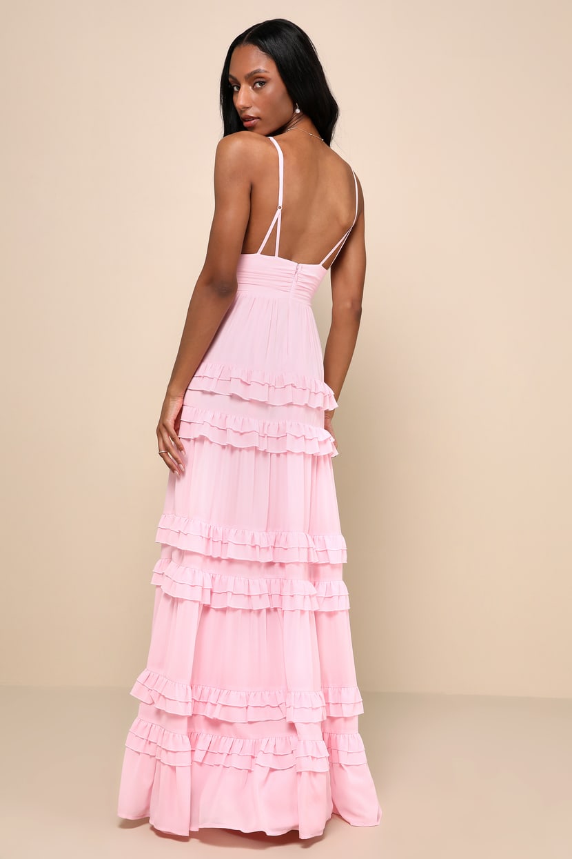 Light Pink Ruffled Tiered Maxi Dress | Womens | Small (Available in XXS, XS, M, L, XL) | 100% Polyester | Lulus