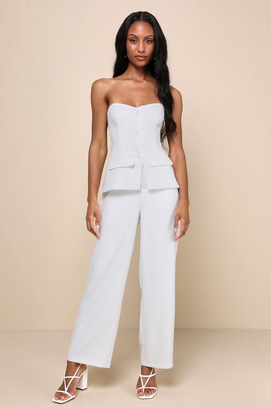Sophisticated Angel White Strapless Vest Jumpsuit 1