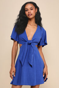Perfect Day for Love Royal Blue Cutout Tie-Front Mini Dress