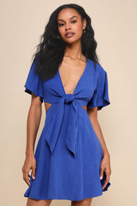 Perfect Day for Love Royal Blue Cutout Tie-Front Mini Dress 2
