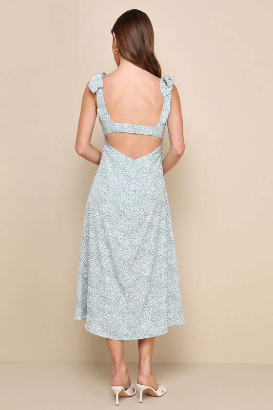 Lovely Crush Sage Green Floral Backless Tie-Strap Midi Dress 2