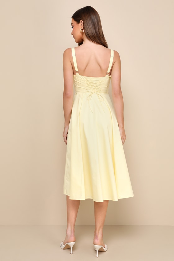 Compelling Charisma Yellow Bustier Midi Dress With Pockets 2