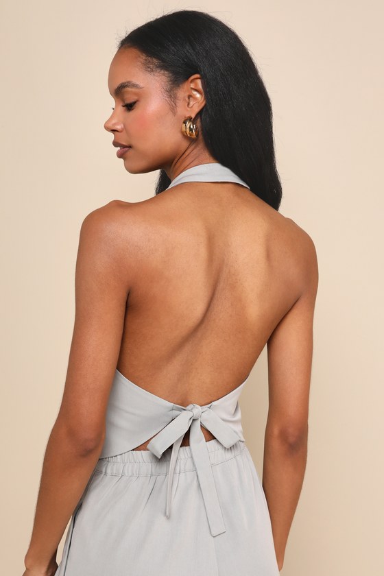Trendy Direction Grey Tie-Back Halter Vest Top 4
