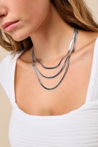 Mikayla Silver Herringbone Layered Necklace