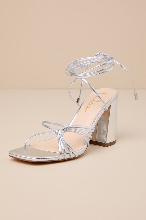 Nouvel Silver Strappy Lace-Up High Heel Sandals 2