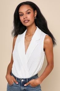Sophisticated Concept White Burnout Textured Collared Bodysuit