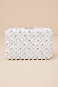Utterly Elevated White Pearl Rhinestone Rectangular Clutch 2