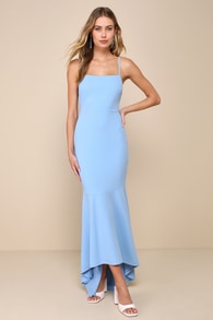 Stunning Enchantment Light Blue Backless Trumpet Hem Maxi Dress 4