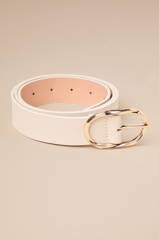 Ivory Belt - Faux Leather Belt - Wide Belt - Oval Buckle