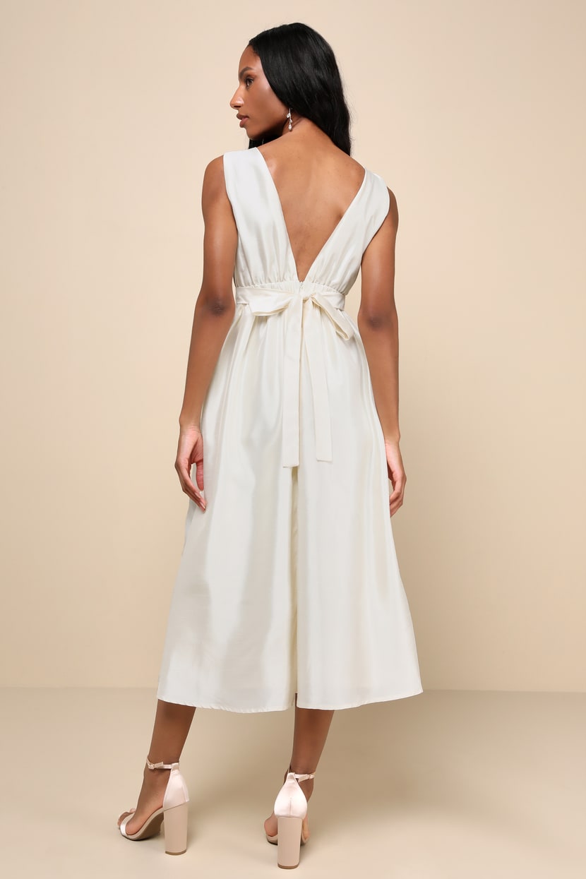 elegant cream midi dress Cream Ruffle Midi Dress | Trendy Women's Dresses main image 1