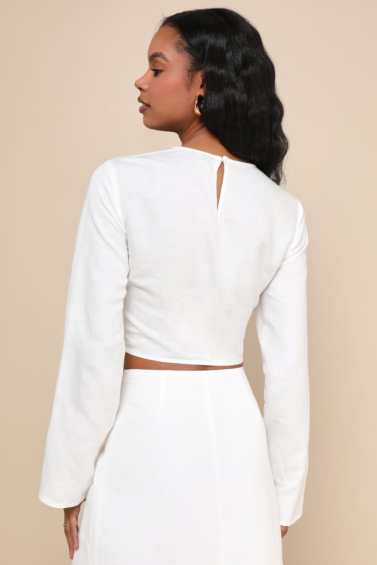 fitted lace wedding dress OVERSIZE LONG SLEEVE CROP TOP – J.Bailey main image 1