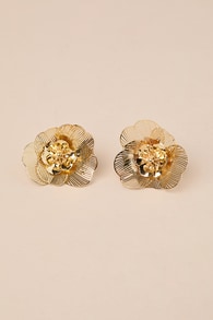 Blossoming Vision Gold Statement Flower Earrings
