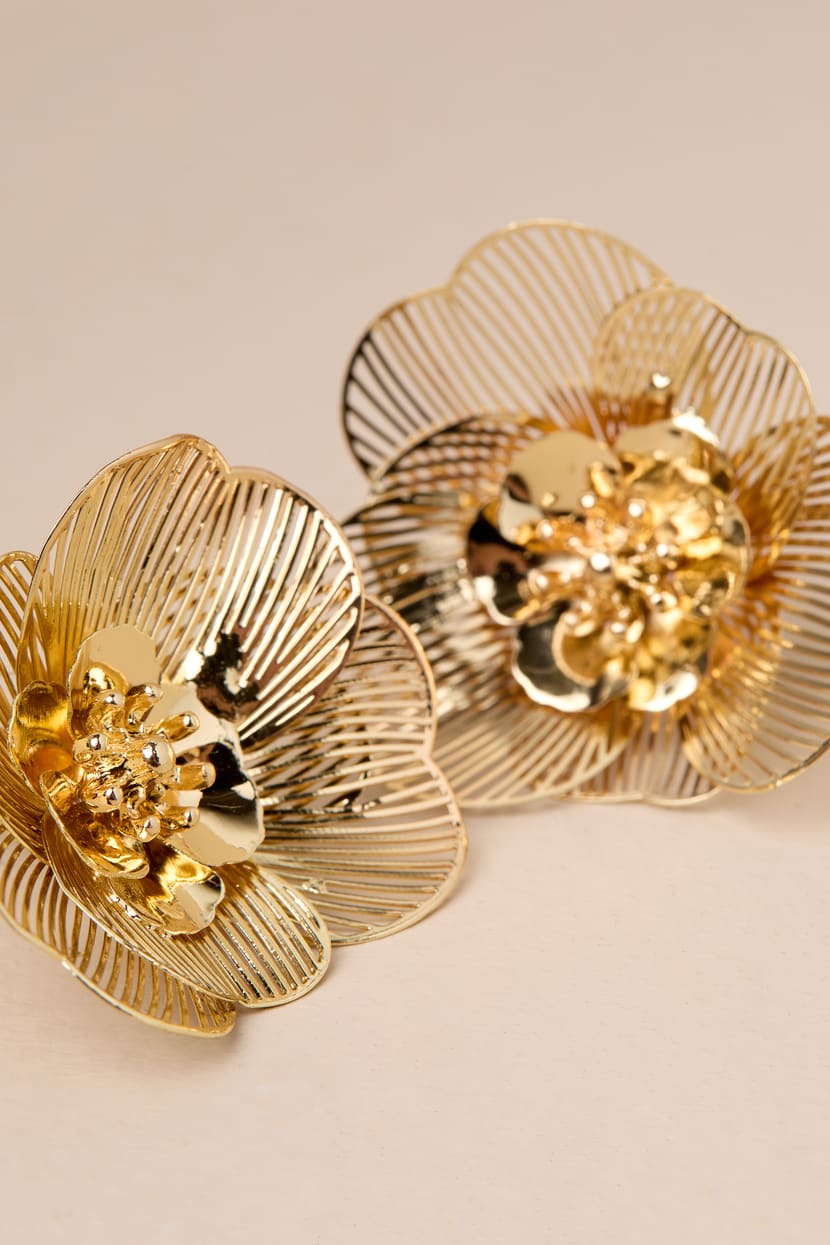 Blossoming Vision Gold Statement Flower Earrings