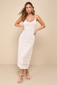 Sunset Vibes Light Beige Crochet Sleeveless Midi Dress 2