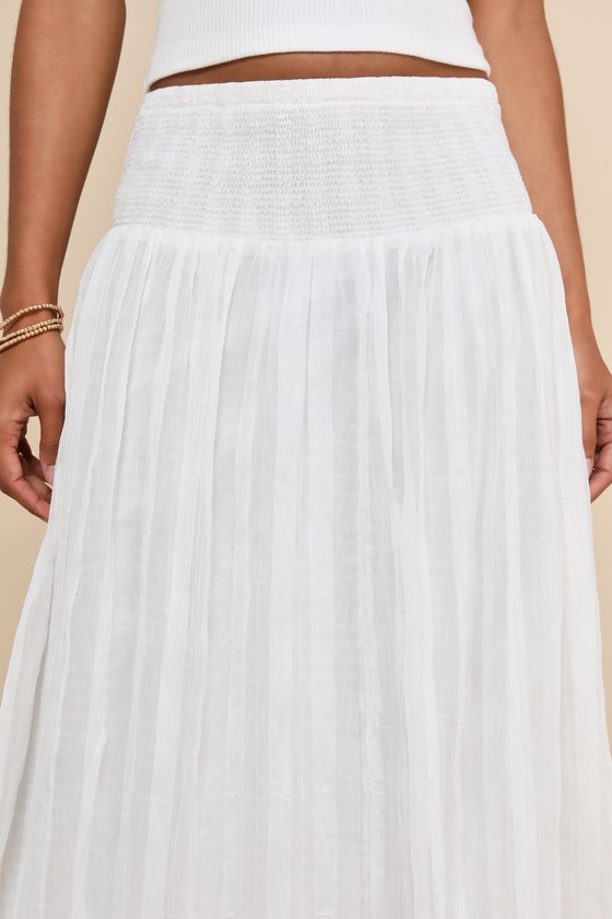 Lulus Sunny Baby White Smocked Tiered High-waisted Midi Skirt In White