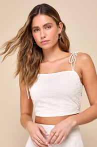 Pretty Bliss Cream Floral Embroidered Tie-Strap Crop Top