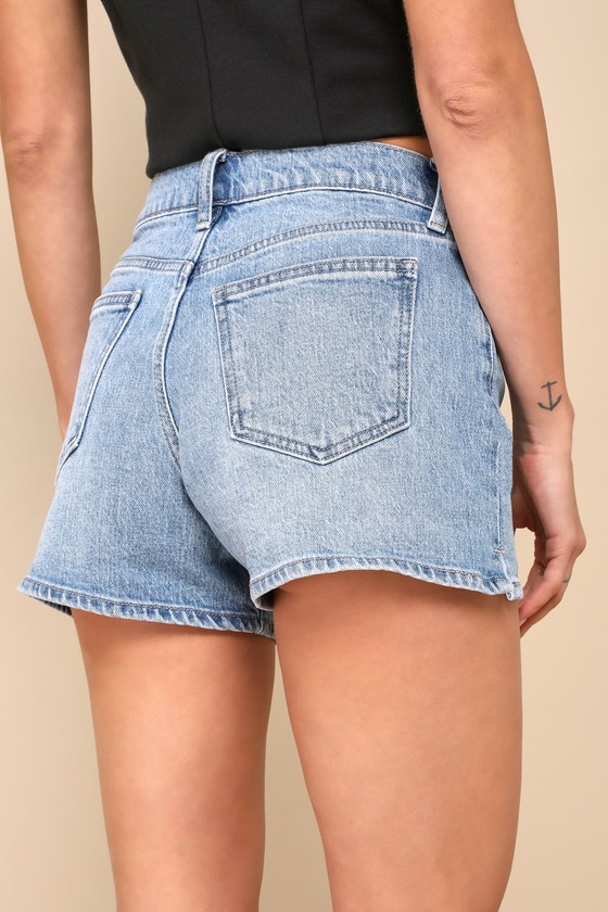 Shop Just Black Sunny Day Bliss Light Wash High-rise Denim Shorts In Blue