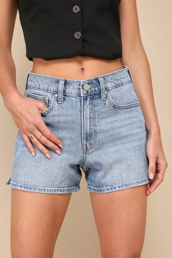 Shop Just Black Sunny Day Bliss Light Wash High-rise Denim Shorts In Blue